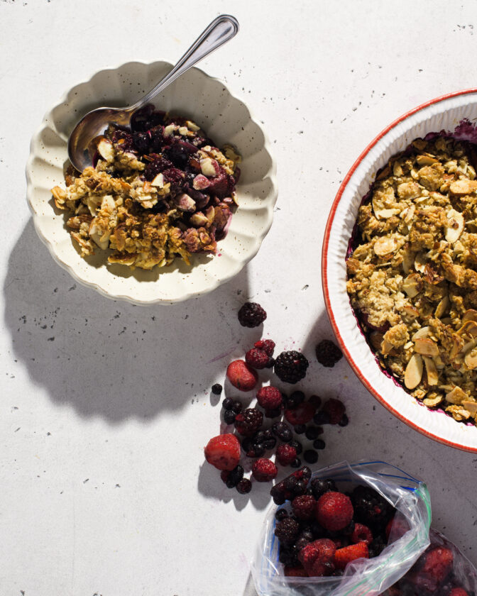 With fresh or frozen berries, this crumble tastes summery all year